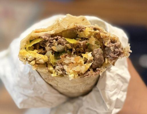 Steak and egg burrito