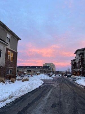parking lot in between buildings