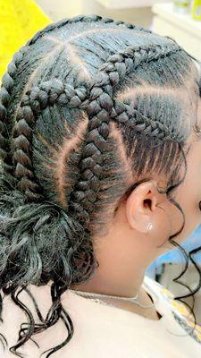 4 cornrows curly in the bun