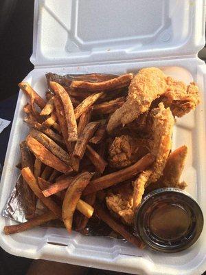 Chicken wings and fries