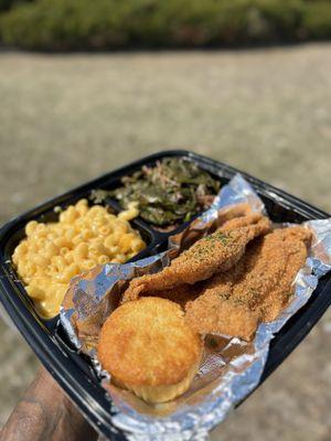 Catfish Fillets Mac and Cheese Collard Greens