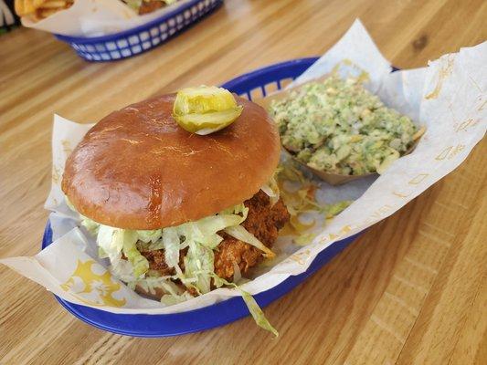 Mild chicken sandwich and broccoli cheddar slaw...