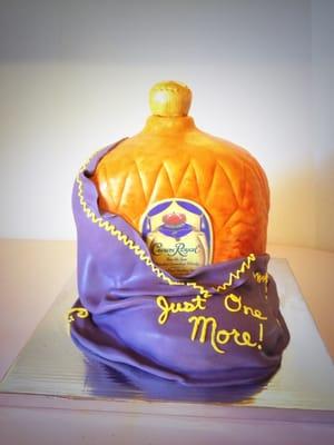 Crown Royal cake measures about 18" high and 14" wide.