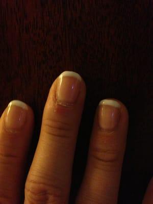 Manicure completed 4 hrs ago not covering whole nail sloppy looking already looks 2 weeks old