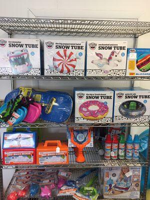 Brand new snow tubes, snowboards, snow shoes and other snow toys