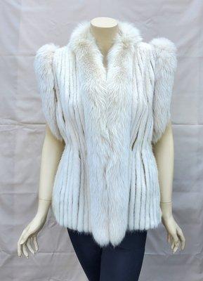 Light Beige Mink Fur Vest w/ Fox Fur Trim -L
