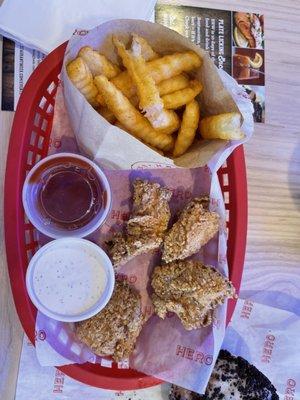 Kids chicken nugget meal with fries and ranch