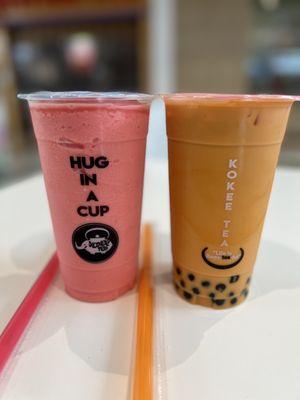 Left: Strawberry Slush Right: Classic Thai Tea with bubbles