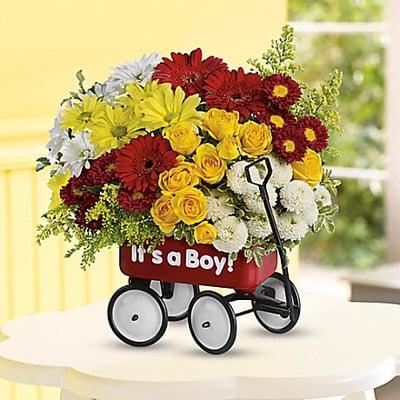 Expecting a little boy? Congratulate mom with our "It's a Boy" wagon bouquet.