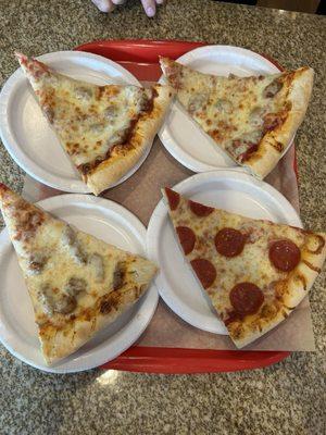 Pepperoni pizza and sausage pizza