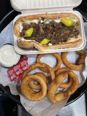 Philly Cheesesteak with Onion Rings