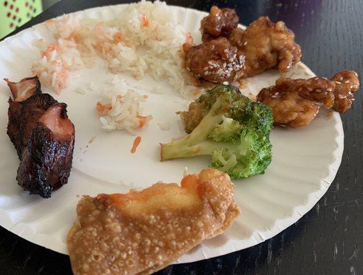 Teriyaki sticks,sesame chicken and cream cheese wontons