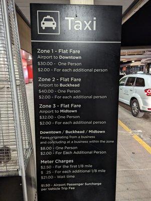 Airport rates as of 5/5/2023. I paid $45.60 after 20% tip for a taxi to take my wife and me to Atlantic Station. No wait unlike rideshare.