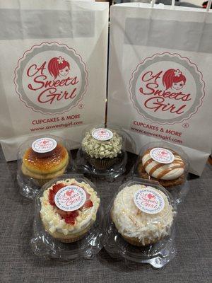 Crème Brûlée, Matcha, Caramel, Strawberry Creme and Coconut flavored cupcakes