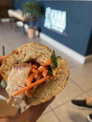 Crispy pork belly sandwich