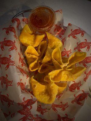 Crab Rangoon: Hand Folded Cheese Wontons w/ Cream Crab Filling