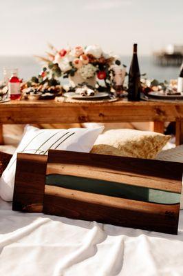 Live Edge Walnut River Pour Charcuterie Board with custom engraving by SoCal Roots Woodworking