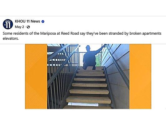 Disabled Elderly Resident Stranded in apartment for weeks due to nonworking elevator