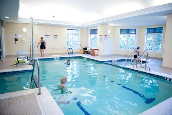 Getting ready for aqua class in our pool--hot tub included!