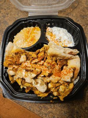 Build your own plate. Chicken schwarna, hummus