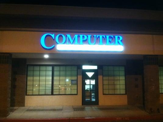 Our new sign at night.