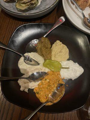 The spread platter was one of the best I've had: creamy tzatziki, smoky eggplant dip, tangy hummus, spicy feta, taramosalata