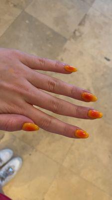 This photo are the nails that i got, i got gel with 3 acrylic tips for 3 of my broken nails.