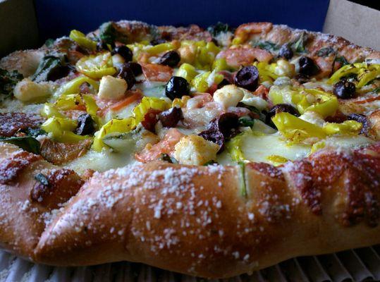 Greek style pizza, delicious!