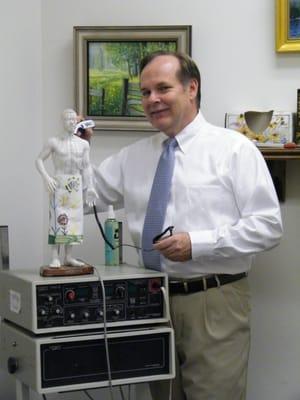 Dr Shields demonstrating electro acupuncture