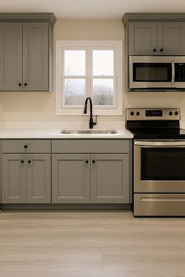 Updated flooring, Kitchen cabinets and new appliances.