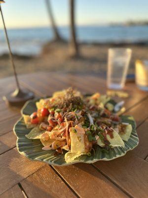 Poke nachos + view from our table