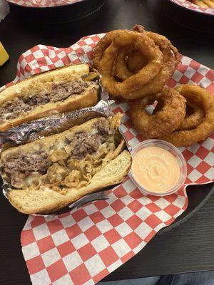 Burger of the month Mushroom burger with onion rings