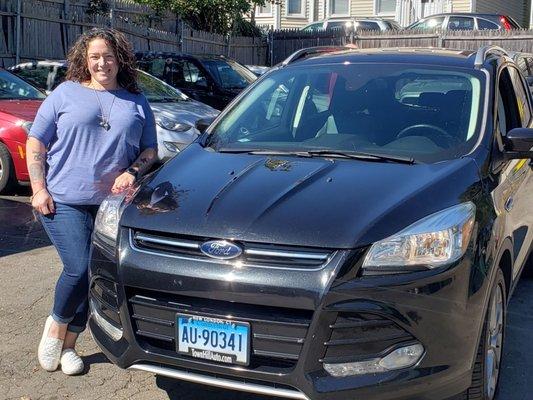 Happy girl with a happy purchase process