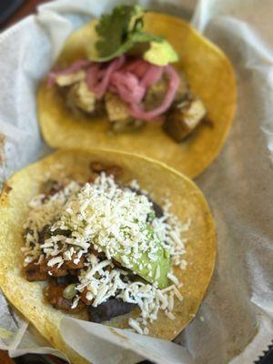 This is my yam and carnitas taco on corn tortilla