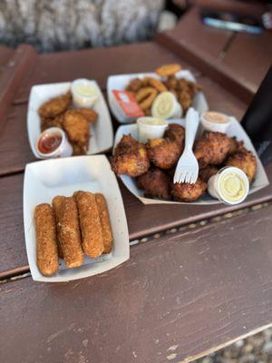 Mozzarella Sticks, Conch Fritters, Coconut Shrimp, Calamari
