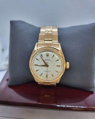 Pre-Owned Rolex Oyster Perpetual in Rose Gold Limited Edition. This rare collection is available at Elba Jewelry Design Center. Call now!