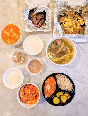 Kalbi + Soft Tofu combo, GALBI TANG, Japchae, banchans