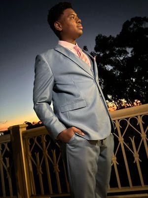 Great gray 3 piece suit with pink shirt & tie $199.95