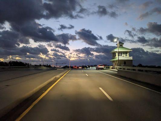 Eastbound on the Linton Boulevard Bridge at 6:20 am