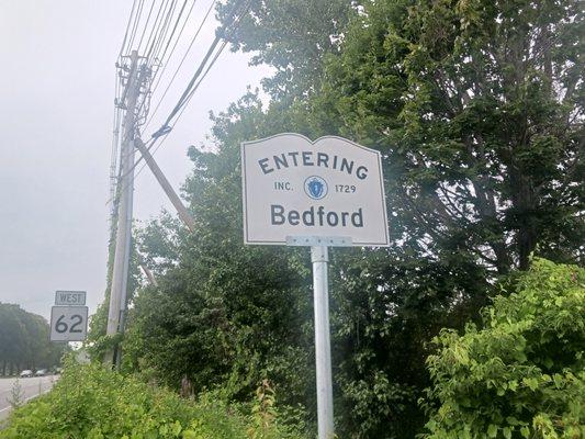 Entering Bedford on Route 62 from Burlington.