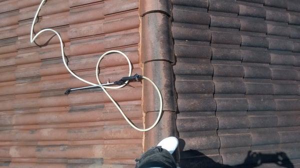 Soft wash roof cleaning