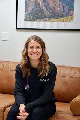 Ruth Bentley, FNP-C sitting in Base Camp Health's Welcome Room.