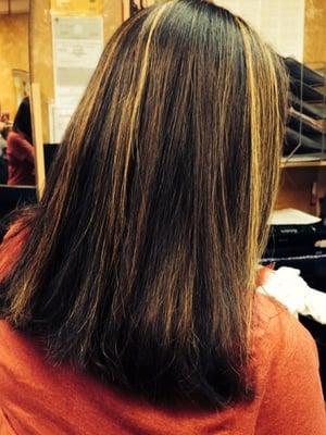 Color + highlights done by Veronica. Very pleased with results. Done an amazing job with my hair. Will recommend friendsnFam.