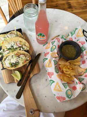 Shrimp tacos; fresh homemade salsa