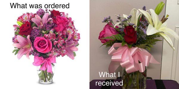 Here's a comparison of what was ordered compared to what I received