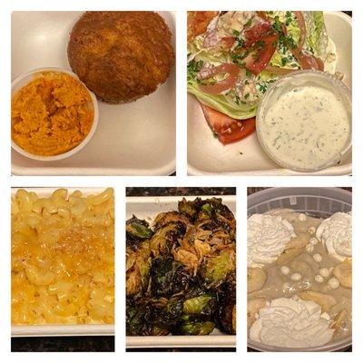 Jalapeño Cornbread, Wedge Salad, Mac N Cheese, Brussels Sprouts and Banana Pudding