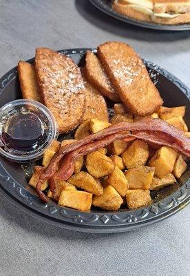 French toast sticks, home fries, bacon