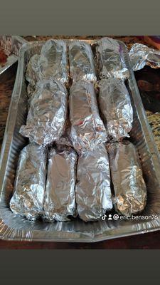 Brisket burritos going out for delivery