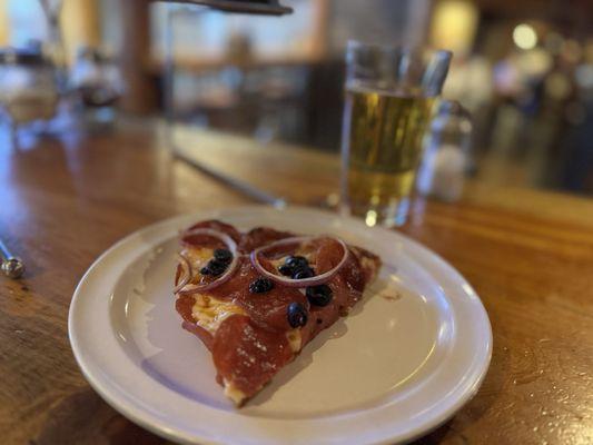 Pizza and beer (mammoth brewing Golden Trout)