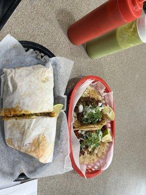 The meal, Tacos Birria and Al Pastor
